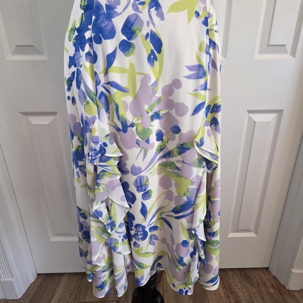 St John Santana Knit 3PC Suit Set Periwinkle Blazer/Shell/Silk Floral Skirt-SZ 6 - Picture 12 of 16